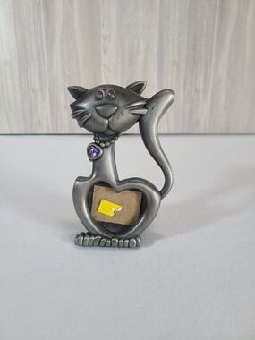 Whimsical Metal Cat Photo Frame Holder Purple Heart Accent Cat Lover Decor